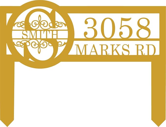 Personalized Metal Yard Address Sign with Last Name and Monogram, House Number Sign for Lawn and Patio-Ruum Studio Home