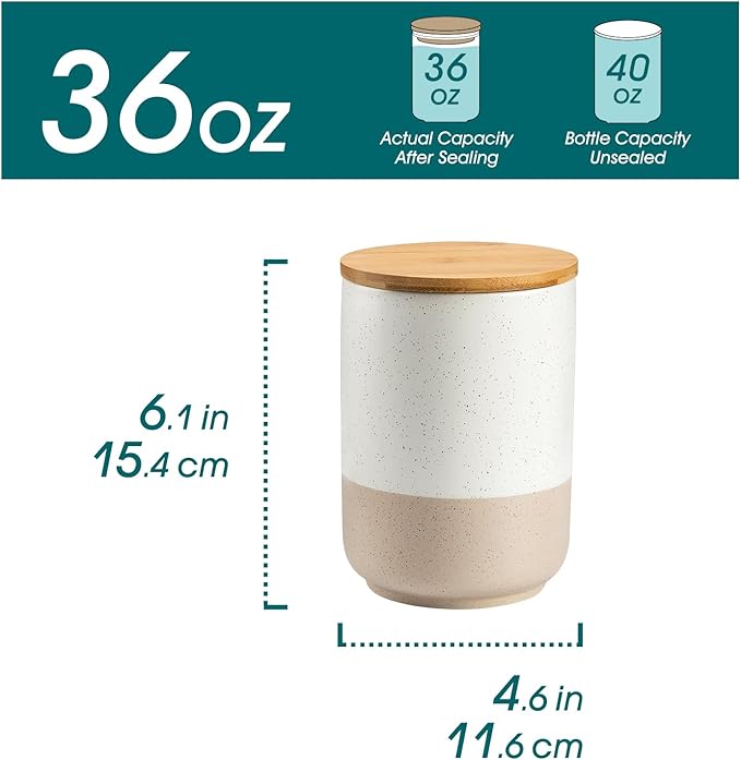 vancasso Sabine Coffee Storage Jar, 36 Oz Ceramic Kitchen Canister with Airtight Wood Lids, Coffee Container for Ground Coffee, Tea, Sugar, Nuts, Candy, Spices-Ruum Studio Home