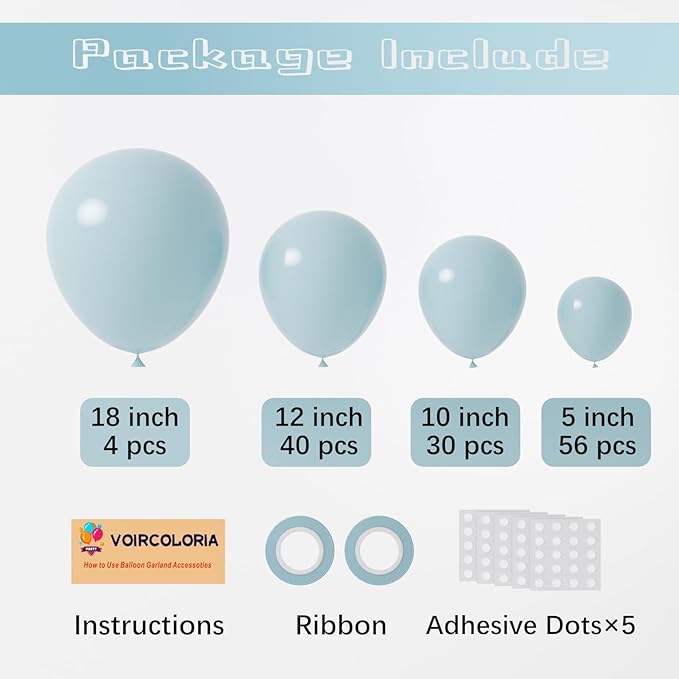 130pcs Pale Aqua Balloons Different Sizes 18" 12" 10" 5" Aqua Blue Latex Balloon Garland Arch Kit for Birthday Baby Shower Graduation Wedding Gender Reveal Anniversary Party Decorations-Ruum Studio Home