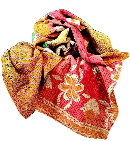 Wholesale Mix lot Tribal Kantha Quilts Reversible Vintage Cotton Bedspread Sari Throw Old Assorted Patches Bed Cover Rally (1 Pc)-Ruum Studio Home