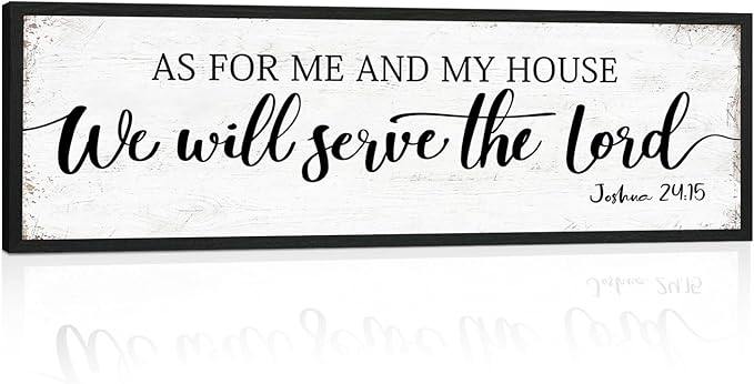 As for Me and My House We Will Serve the Lord Sign: Rustic Family Bedroom Signs Wall Decor Above Bed,Framed Country Wall Plaque Hanging Farmhouse Bible Verse Sign Christian Art Gifts 12" x 40"-Ruum Studio Home