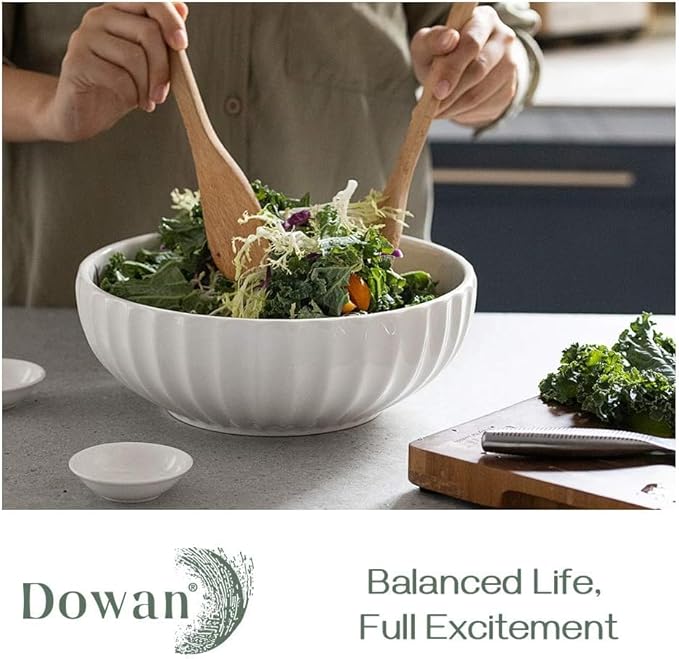 DOWAN 9.8'' Serving Bowls, 86 oz White Serving Platters, Large Ceramic Serving Dishes, Fruit Bowl, Set of 2, for Entertaining, Party, Kitchen, Dinner, Banquet, Housewarming Gift, Soft White-Ruum Studio Home