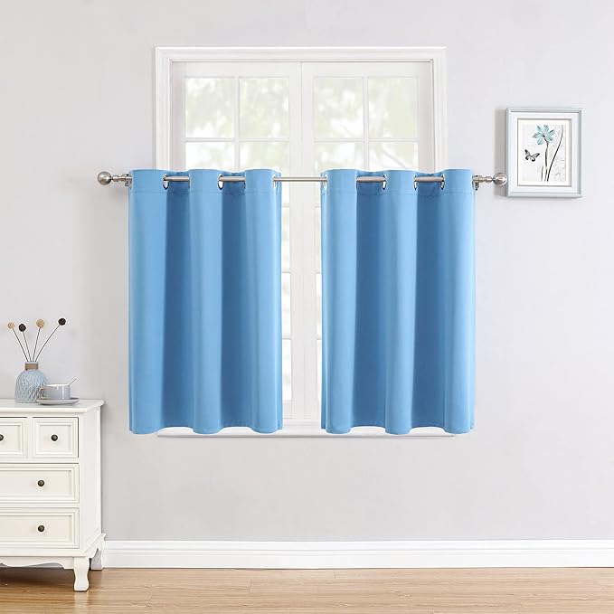 ChrisDowa Small Window Curtains for Kitchen and Bedroom - Grommet Short Thermal Insulated Room Darkening Curtains (2 Panels, Sky Blue, 42 x 36 Inch)-Ruum Studio Home