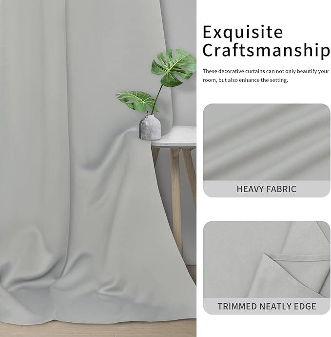 Easy-Going Blackout Curtains for Bedroom, Solid Thermal Insulated Grommet and Noise Reduction Window Drapes, Room Darkening Curtains for Living Room, 2 Panels(46x63 in, Greyish White)-Ruum Studio Home