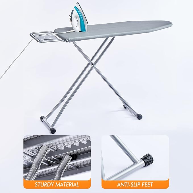 Ironing Board, Heat Resistant Cover Iron Board with Steam Rest, Non-Slip Foldable Ironing Stand. Heavy Sturdy Metal Frame Legs Iron Stand(13 * 34 * 53 Inches) (Silver Gray)-Ruum Studio Home