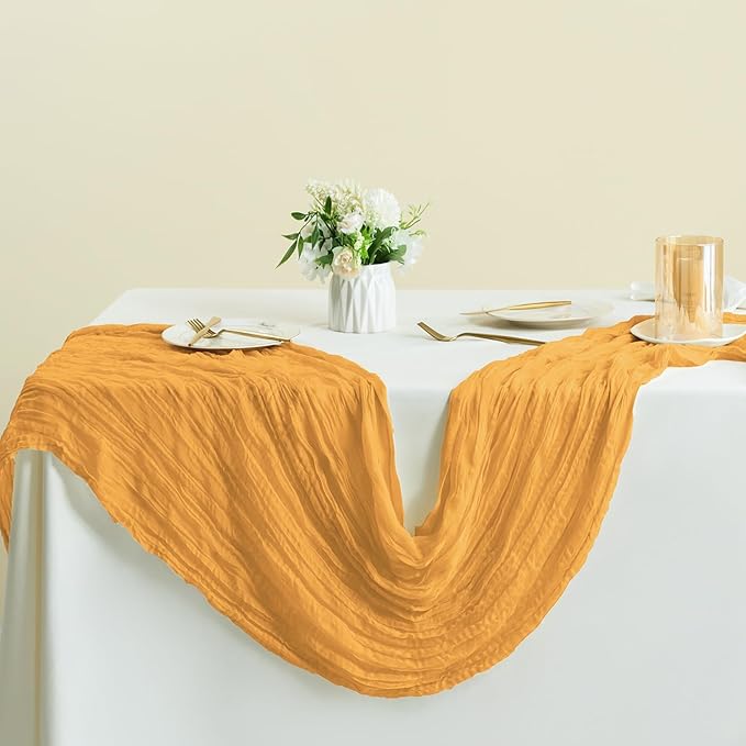 Sioloc Yellow Cheesecloth Table Runner Fall Autumn Decor for Home 10ft Table Cloth for Wedding Birthday Party Halloween Thanksgiving Decorations-Ruum Studio Home