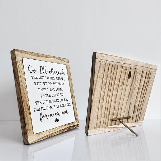 Rustic Wood Sign, So I'll Cherish the Old Rugged Cross Sign, Wooden Plaques Signs Table Decor, Small Wooden Box Signs, Inspirational Desk Decorate, Spiritual Decorate, Shelf Decoration for Home Office-Ruum Studio Home