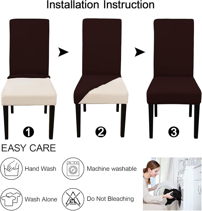 JQinHome Dining Room Chair Covers Set of 8, High Stretch Chair Slipcover Removable Washable Chair Seat Protector Cover for Home Party Hotel Wedding Ceremony (Coffee)-Ruum Studio Home