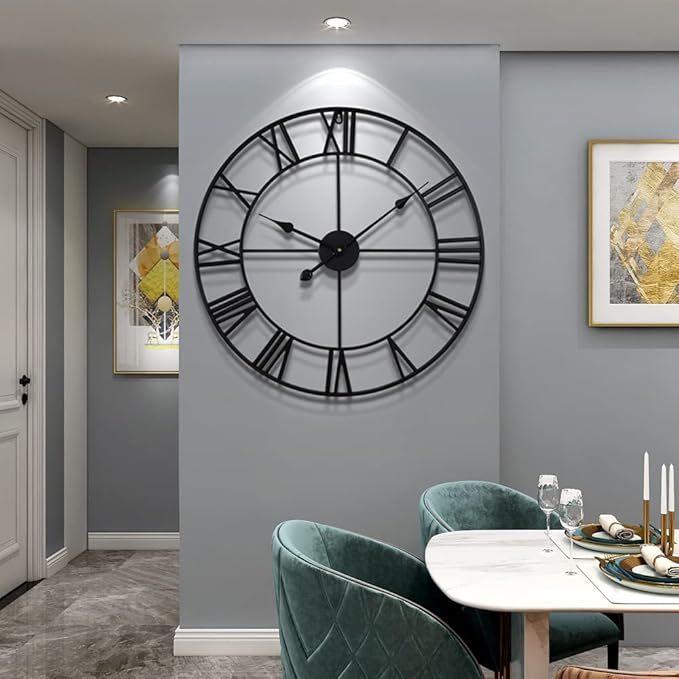 LEIKE 80CM Extra Large Wall Clock - 31" Oversize Modern Black Metal Roman Numeral Nearly Silent Little Ticking Battery Operated Wall Clocks for Living Room, Kitchen,Bedroom Farmhouse Home Decor-Ruum Studio Home