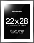 Homeforia 22x28 Poster Frame Black, High End Metal 22 x 28 Large Picture Frames with Mat 18 x 24 for Photo, 22x28 Thin Frame Matted to 18x24 inch Print, 28x22 Frame, Tempered Glass, Wall Kit, Set of 1-Ruum Studio Home