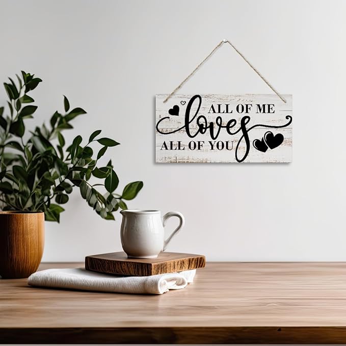 All Of Me Loves All Of You Wall Decor, Rustic Hanging Wooden Sign, Vintage Wooden Plaque, Modern Master Bedroom Sign, Love Quotes Wall Hanging Decor, Farmhouse Wall Decor, 11.8 * 5.9 Inch-Ruum Studio Home