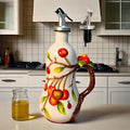 18 Oz Hand Painted Relief Ceramic Olive Oil Bottle Dispenser for Kitchen, Oil and Vinegar Bottle, Seasoning Bottle with Stainless Steel Nozzle, 540mL Oil Container with Handle for Cooking, Light Proof-Ruum Studio Home