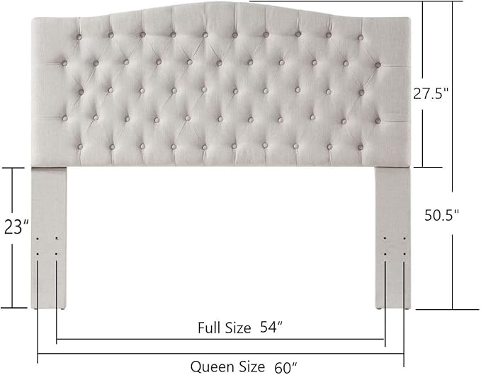 24KF Upholstered Tufted Button Linen Fabric Headboard,Comfortable Fashional Headboard Queen/Full Size,Ivory-Ruum Studio Home