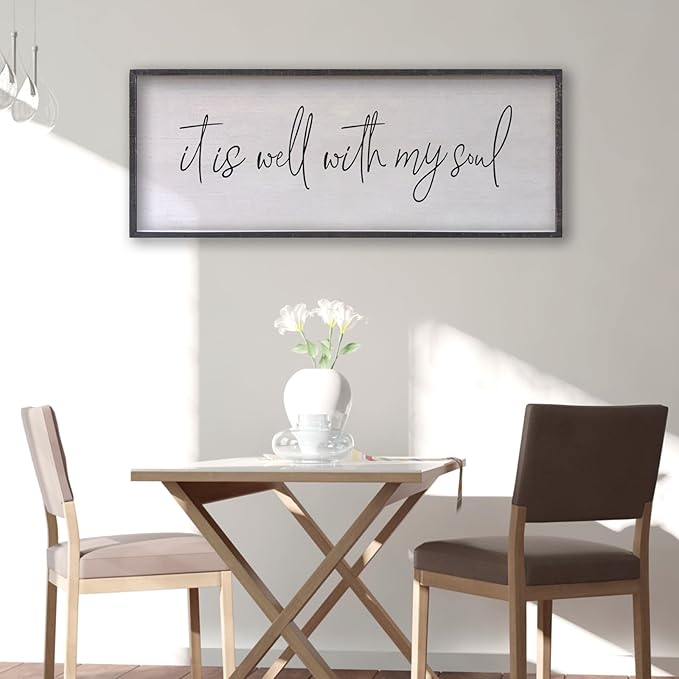 It Is Well With My Soul Wall Decor 32"x12" Bible Verse Christian Scripture Wood Framed Art Sign for Master Bedroom Living Room(Black)-Ruum Studio Home