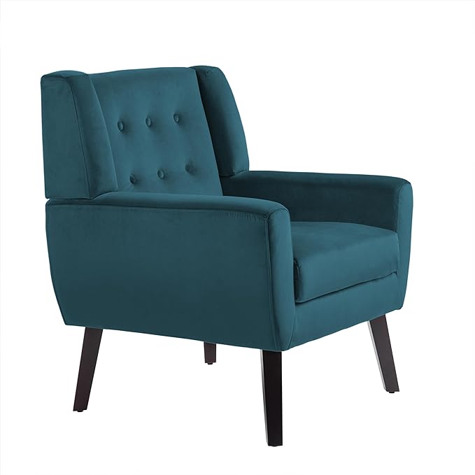UIXE Accent Chair, Velvet Upholstered Armchair for Living Room, Modern Club Arm Chairs Comfy Single Sofa Button Tufted Bedroom Reading Seat - Blue, Set of 1-Ruum Studio Home