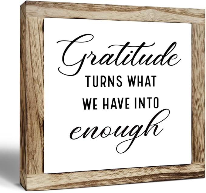 Rustic Wood Sign, Gratitude Turns What We Have Into Enough Sign, Wooden Plaques Table Decor, Inspirational Desk Decorate, Home Office Decor, Thankful Quote Signs, Small Wooden Box Signs-Ruum Studio Home