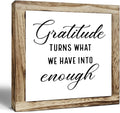Rustic Wood Sign, Gratitude Turns What We Have Into Enough Sign, Wooden Plaques Table Decor, Inspirational Desk Decorate, Home Office Decor, Thankful Quote Signs, Small Wooden Box Signs-Ruum Studio Home