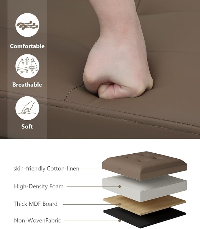 15 Inches Small Folding Storage Ottoman Cube, Storage Footrest, Foot Rest Stool, for Living Room, Bedroom, Dorm, Hallway, Entryway, Brown-Ruum Studio Home