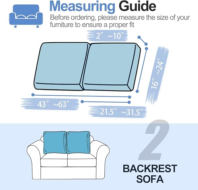 Large Backrest Cushion Covers Super Stretch Backrest Covers for 2 Cushion Couch Sofa, Couch Back Cushion Covers Featuring with Chenille Yarn (Softer Version, 2PC, Blue)-Ruum Studio Home