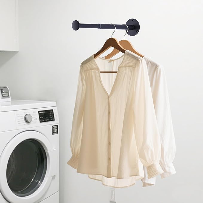 2 Pack Retractable Hanger Holder for Laundry Room, Wall Mount Organizer Rack for Lightweight Clothes, Space Saving Laundry Hook Rod, Keep Empty Hangers Handy, Black-Ruum Studio Home