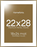 Homeforia 22x28 Picture Frame Bronze, High End Metal 22 x 28 Large Poster Frames with Mat 18 by 24 Photo, 22x28 Brass Frame Matted to 18x24 Print, 28x22 Thin Frames, Tempered Glass, Wall Kit, Set of 1-Ruum Studio Home