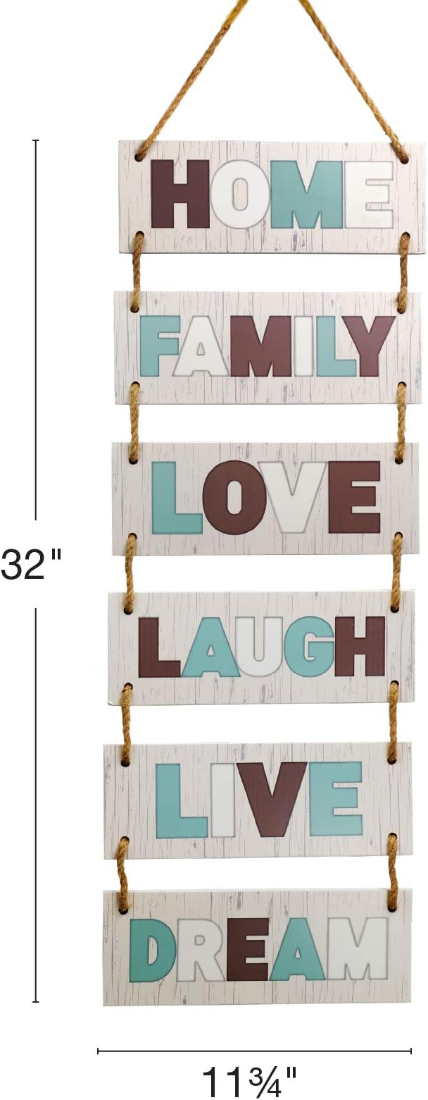 EXCELLO GLOBAL PRODUCTS Large Hanging Wall Sign: Rustic Wooden Decor (Family, Home, Love, Laugh, Live, Dream) Hanging Wood Wall Decoration (11.75" x 32")-Ruum Studio Home