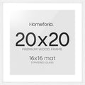 Homeforia 20x20 White Picture Frame, High End Oak 20 x 20 Square Wood Frames with Mat 16 by 16 inches Photo, 20by20 White Wooden Poster Frames Matted to 16x16 Print, Tempered Glass, Wall Kit, Set of 1-Ruum Studio Home