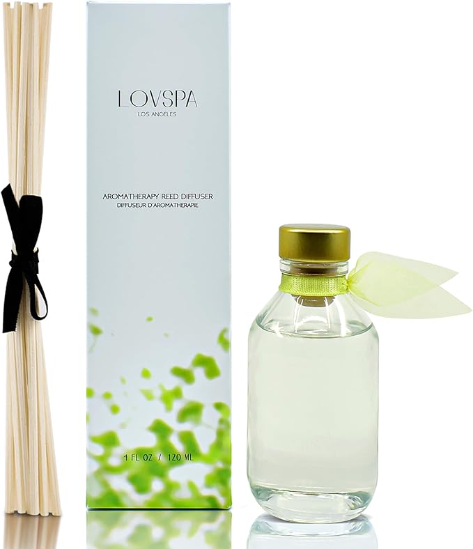 LOVSPA Reed Diffuser Set, Sparkling Citrus Scented Oil Diffuser with Sticks, Home Fragrance Accessories for Bathroom Shelf Decor, Aroma Diffusers for Home or Office Desk, USA Made-Ruum Studio Home