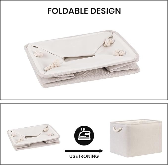 Bidtakay Large Fabric Storage Bins Beige Linen Closet Organizers Set of 2 Baskets for Shelves Clothes Bedroom 16x11.8x11.8 Inch Foldable Organization Baskets for Towels Blankets Storage Dog Toys-Ruum Studio Home