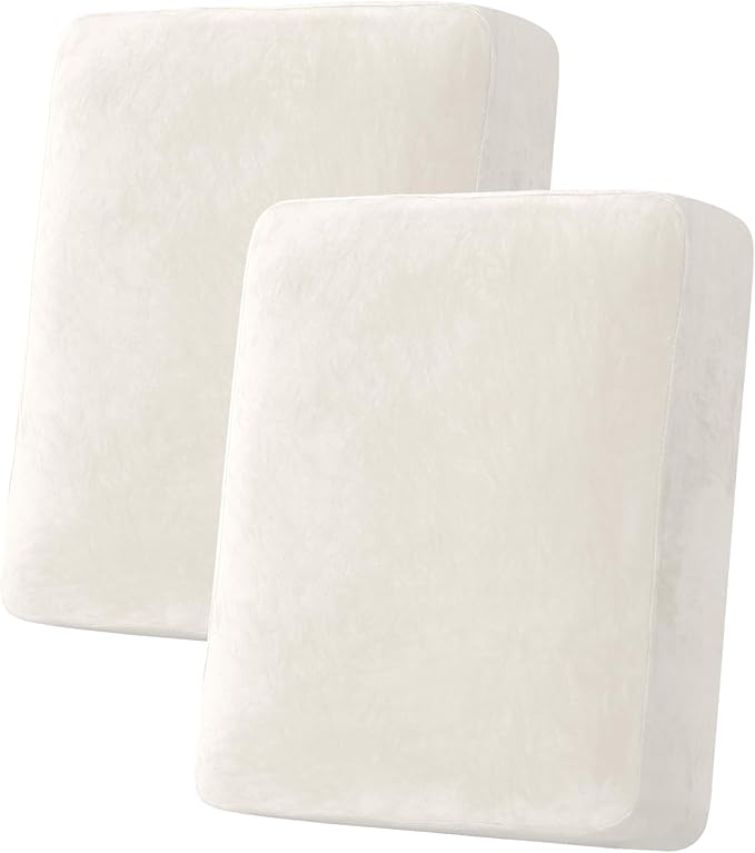 H.VERSAILTEX Velvet Stretch Couch Cushion Cover Plush Cushion Slipcover for Chair Loveseat Sofa Cushion Furniture Protector Seat Cushion Sofa Cover (2 Piece Medium Sofa Cushion Covers, Porcelain)-Ruum Studio Home