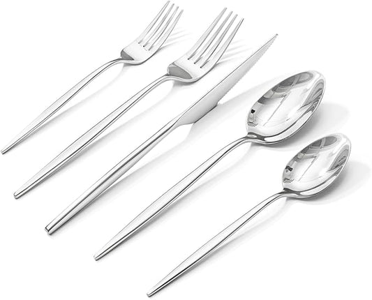 KINGSTONE Silverware Set, 20-Piece Flatware Set Cutlery Set Premium 18/10 Stainless Steel, Tableware Include Forks Knives Spoons for Home Kitchen Restaurant Wedding, Dishwasher Safe-Ruum Studio Home