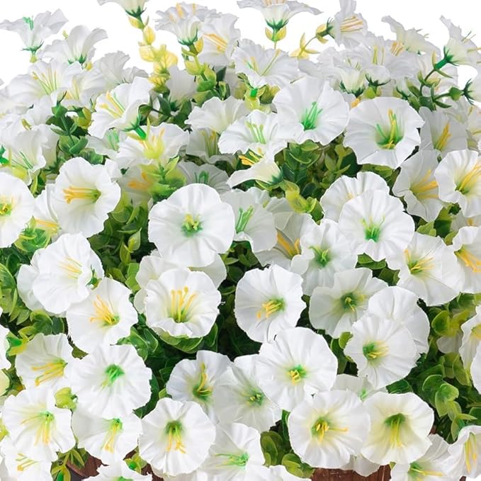 Ivydale Artificial Fake Hanging Flowers Plants Baskets for Outdoor Spring Summer Decoration, Faux Silk White Morning Glory Look Real UV Resistant for Outside Porch Patio Balcony Yard Front Door Garden-Ruum Studio Home