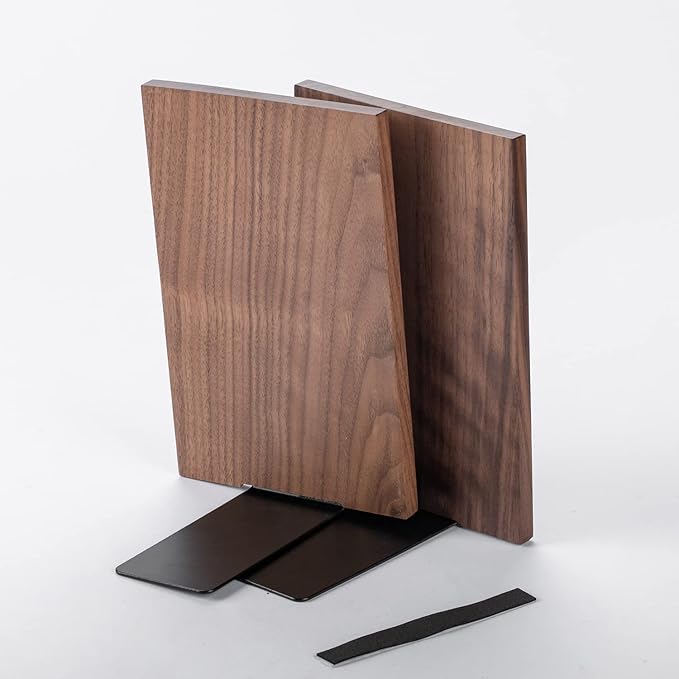 Muso Wood Handmade Walnut Book Ends, Non-Skid Bookends for Shelves, Large Sturdy Book Ends for Heavy Books, Decorative Book Shelf (3 Pairs)-Ruum Studio Home