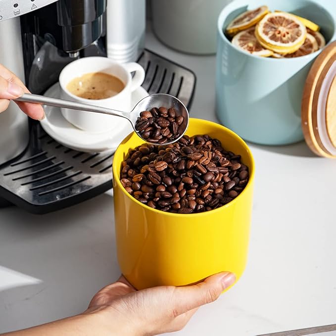 Sweejar Kitchen Canisters Ceramic Food Storage Jar, Stackable Containers with Airtight Seal Wooden Lid for Serving Coffee Bean, Flour, Tea, Spice and More - 39 Fl Oz (Yellow)-Ruum Studio Home