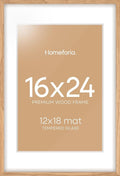 Homeforia Picture 16x24 Wood Frame, High End Natural Oak 16x24 Light Wooden Poster Frame with Mat 12x18, 16 x 24 Frames Matted to 12 x 18 Photo, 24x16 Hanging Frame, Tempered Glass, Wall Kit, Set of 1-Ruum Studio Home