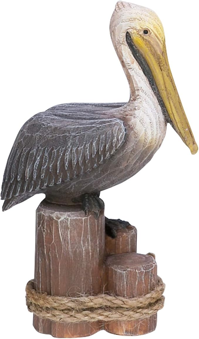 Beachcombers 6.25" Pelican On Triple Piling Wooden Decor Coastal Bird Ocean Sea Beach Home House Summer Table Counter Kitchen Figurine Decoration Brown-Ruum Studio Home