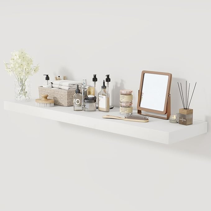 White Floating Shelves 48 Inch Long, 12 Inch Deep Floating Shelves for Wall, 48 x 12 Large Wall Shelves for Home Storage & Display, 2" Thicked Floating Shelf for Bedroom, Living Room, 1 Pack-Ruum Studio Home