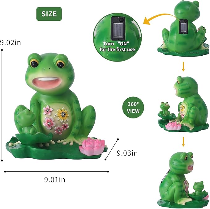 Upgraded Size Solar Garden Outdoor Statues Frog Mother and Little Frog with 6 LED Solar Figurine for Lawn,Patio, Balcony, Yard Decor Unique Gift, for Mom, Grandma,Father,Woman-Ruum Studio Home