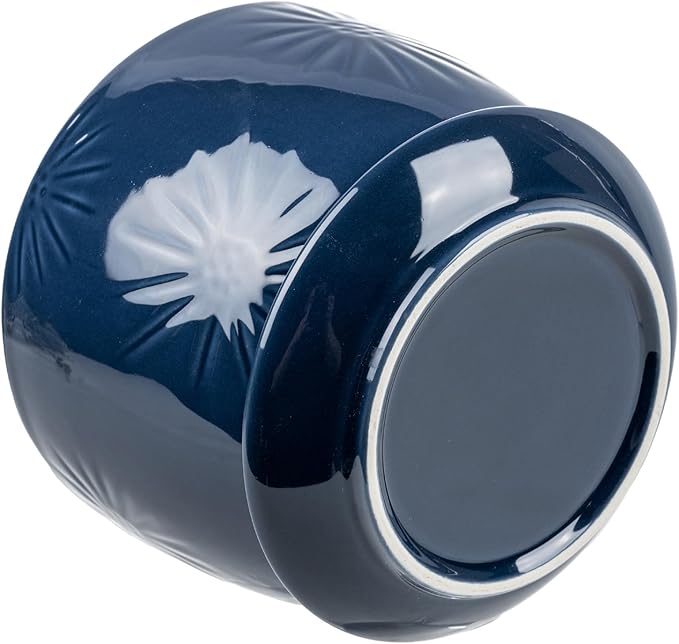 MyGift 7 Inch Round Blue Ceramic Plant Pot with Drainage Hole and Attached Saucer, Modern Decorative Embossed Sunburst Planter Container for Indoor Home Garden-Ruum Studio Home