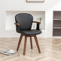 LUNLING Swivel Dining Chairs, Mid Century Modern Black Faux Leather Kitchen Chairs with Arms,Bamboo Legs Side Chairs No Wheels,Accent Chair for Dining Rooms and Offices,1PCS-Ruum Studio Home