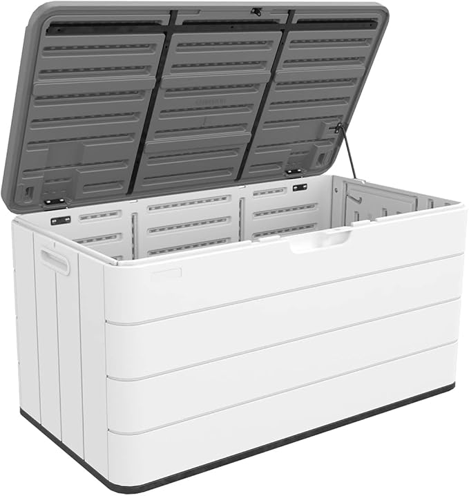 100 Gallon Outdoor Storage Box Waterproof Lockable Resin Deck Box Large, Patio Storage Bin for Pool Accessories Cushion Furniture, Garden Tools, UV-Resistant Outside Delivery Black&White-Ruum Studio Home