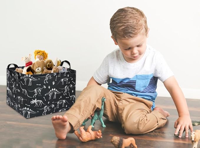 HIYAGON Rectangular Dinosaur Basket Empty Cute Storage Bin Organizer Box Dinosaur Room Decor for Books(Black Dinosaurs)-Ruum Studio Home