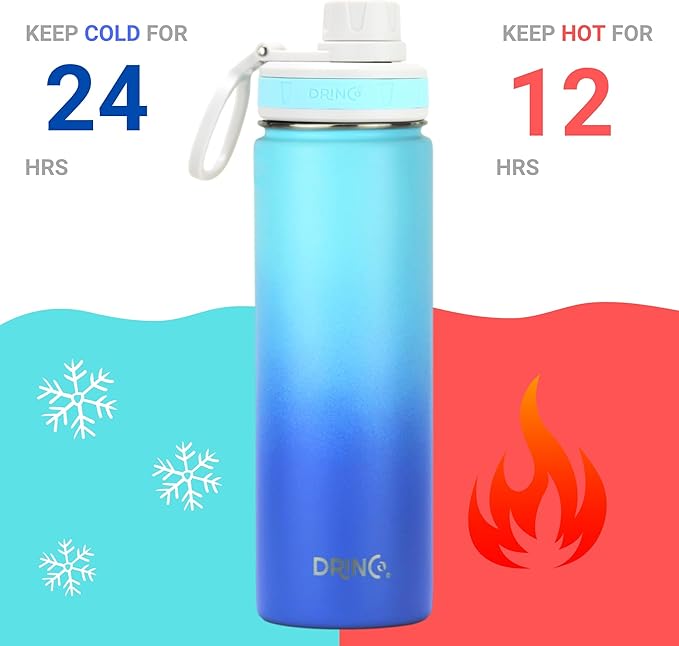 DRINCO Stainless Steel Water Bottle Spout Lid Vacuum Insulated Double Wall Water Bottle Wide Mouth (40oz 32oz 22oz 18oz 14oz) Leak Proof Keeps Cold or Hot (22 oz, 22oz Morning Sky Blue)-Ruum Studio Home