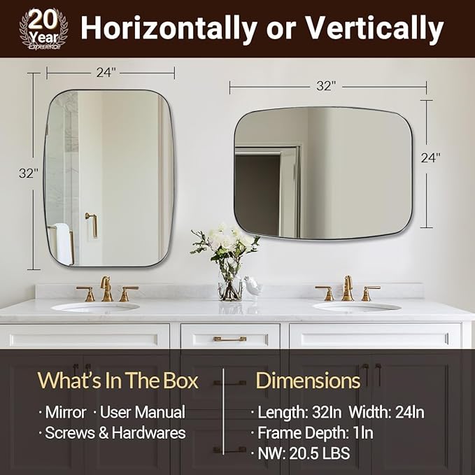 ANDY STAR Brass Bathroom Mirror, 24x32’’ Brushed Gold Metal Frame Oblong Mirror for Bathroom, Modern Gold Oval Bathroom Mirror for Over Sink, Hangs Horizontal or Vertical-Ruum Studio Home