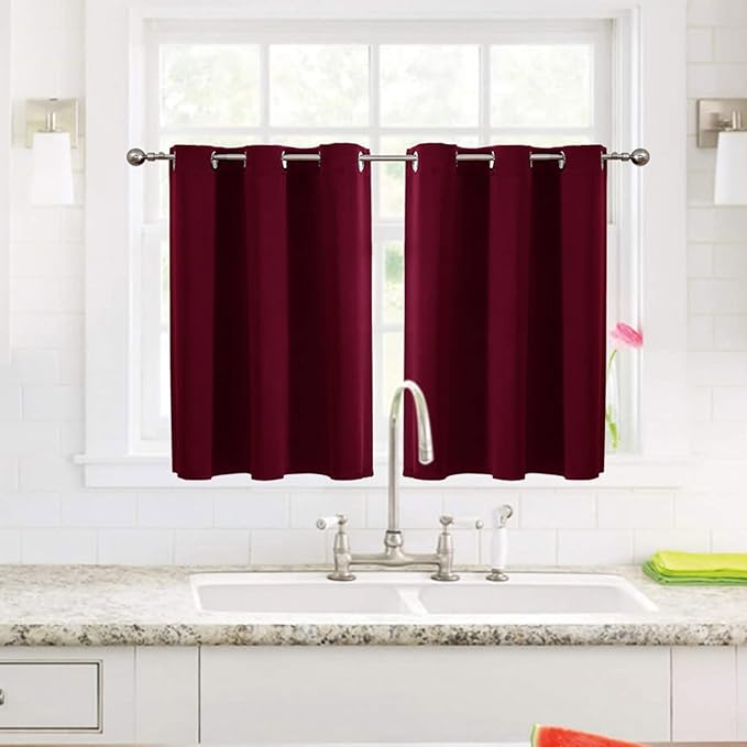 ChrisDowa Small Window Curtains for Kitchen and Bedroom - Grommet Short Thermal Insulated Room Darkening Curtains (2 Panels, Burgundy Red, 42 x 36 Inch)-Ruum Studio Home