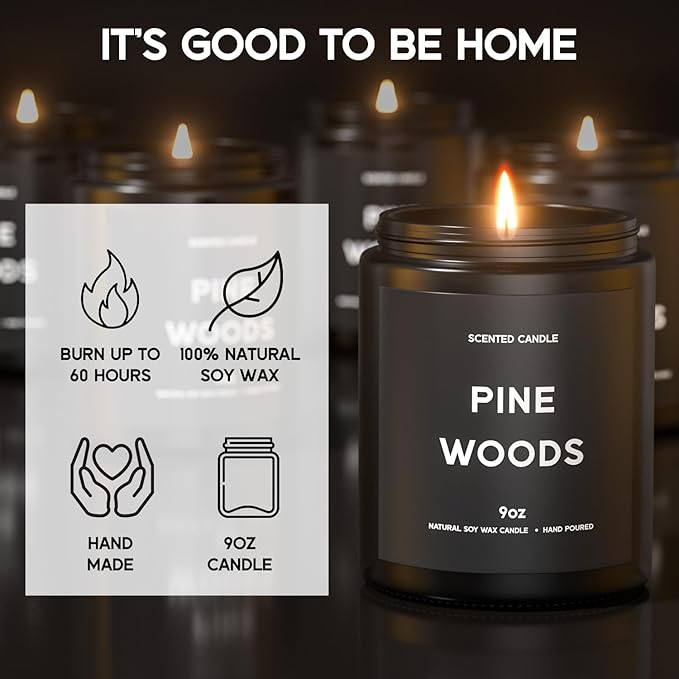 Pine Woods Candle, 9oz Scented Candle for Men, Scented Candles for Home, Gifts for Men, Personalized Blessing Minimalist Men's Gifts-Ruum Studio Home