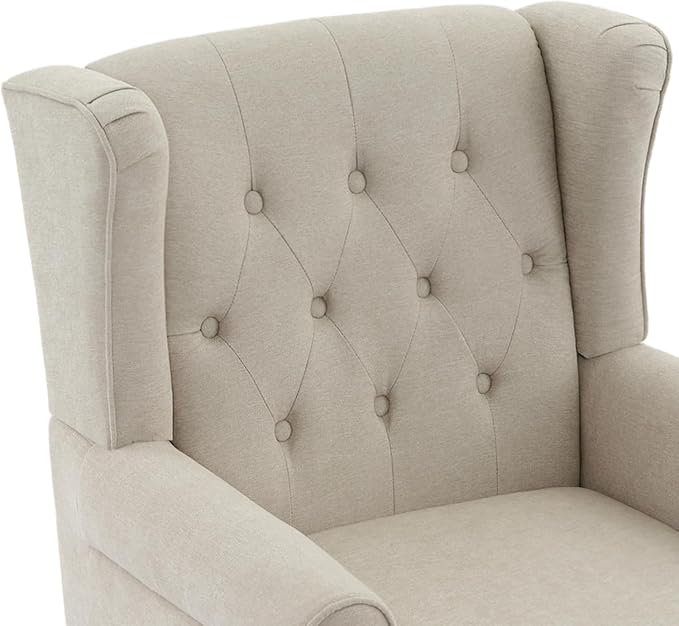 UIXE High Back Accent Chairs Set of 2, Upholstered Armchair in Fabric for Living Room, Retro Wingback Arm Chair Comfy Single Sofa Bedroom Reading Seat with Solid Wood Legs - Beige-Ruum Studio Home
