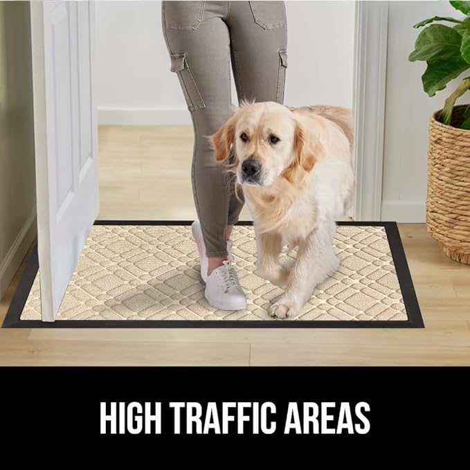 GORILLA GRIP 100% Waterproof All-Season WeatherMax Doormat, 47x35, US Designed Natural Rubber, Stain and Fade Resistant, Low Profile Indoor Outdoor Door Mats, Easy Clean Patio Mat, Modern Latte-Ruum Studio Home