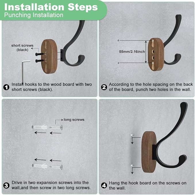 Wall Hooks for Hanging Coats - 4 Pack Coat Hooks Wall Mounted, Wood Coat Hooks for Wall, Bussdis Single Metal Hooks for Hanging Hats, Keys, Towel, Robe, Purse, Jackets, Decorative Livingroom, Bathroom-Ruum Studio Home