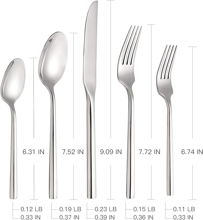Silverware 45-Piece Flatware Set with Serving Utensils Stainless Steel Thick Heavy Mirror Polished Silver Cutlery Set for Wedding Hotel Restaurant, Service for 8-Ruum Studio Home